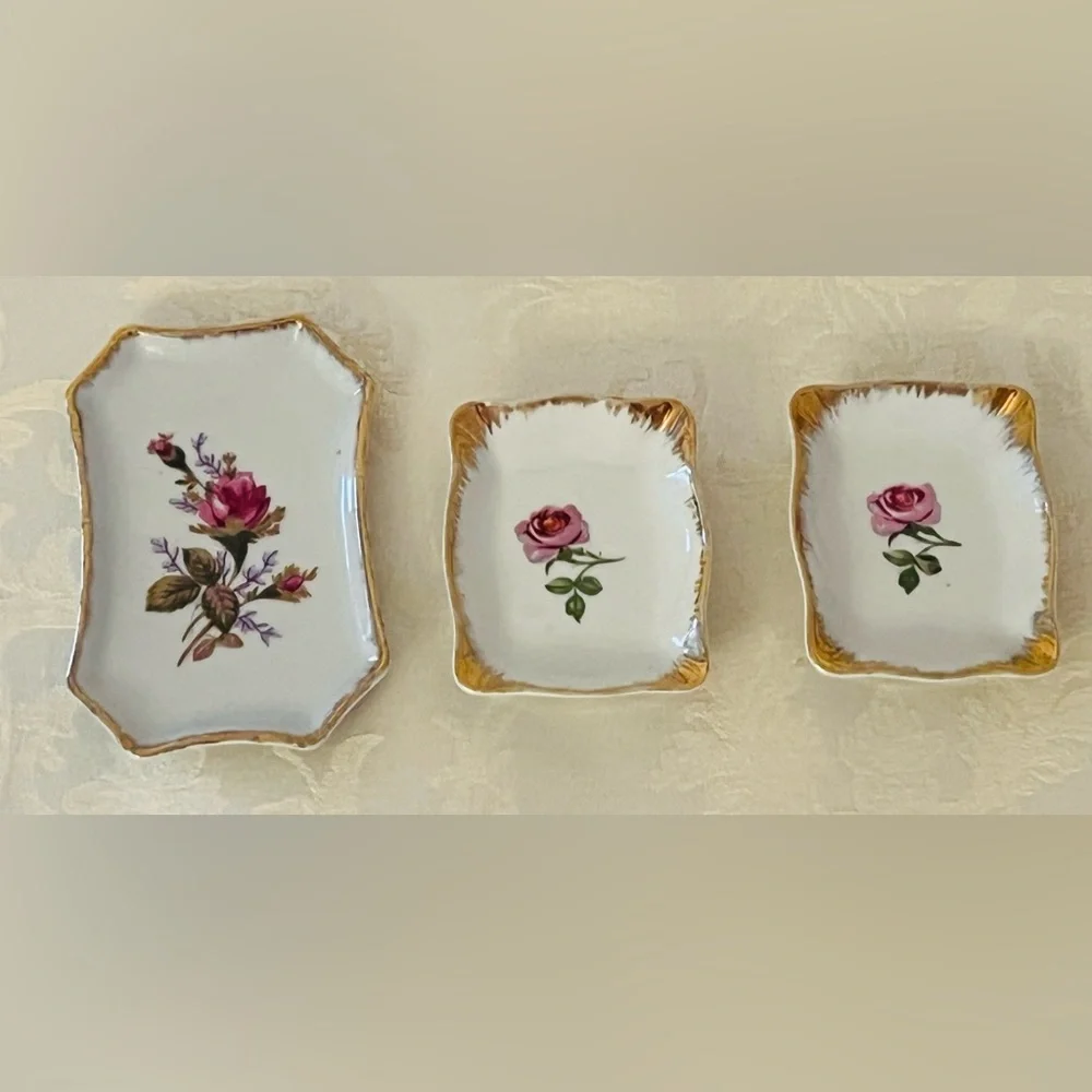 Elegant Vintage Floral Porcelain Hand Painted Japan Trinket Dishes